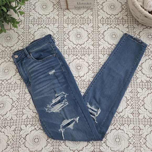 American Eagle Outfitters Denim - American Eagle Outfitters Blue Distressed Jeggings Size 12 X-Long